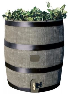 Round Rain Barrel With Planter, 35 Gallons -Plant Care Shop 8612856BK 08V tif
