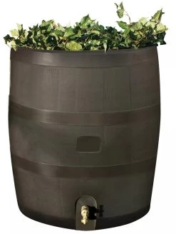 Round Rain Barrel With Planter, 35 Gallons -Plant Care Shop 8612856WALNT 01V tif